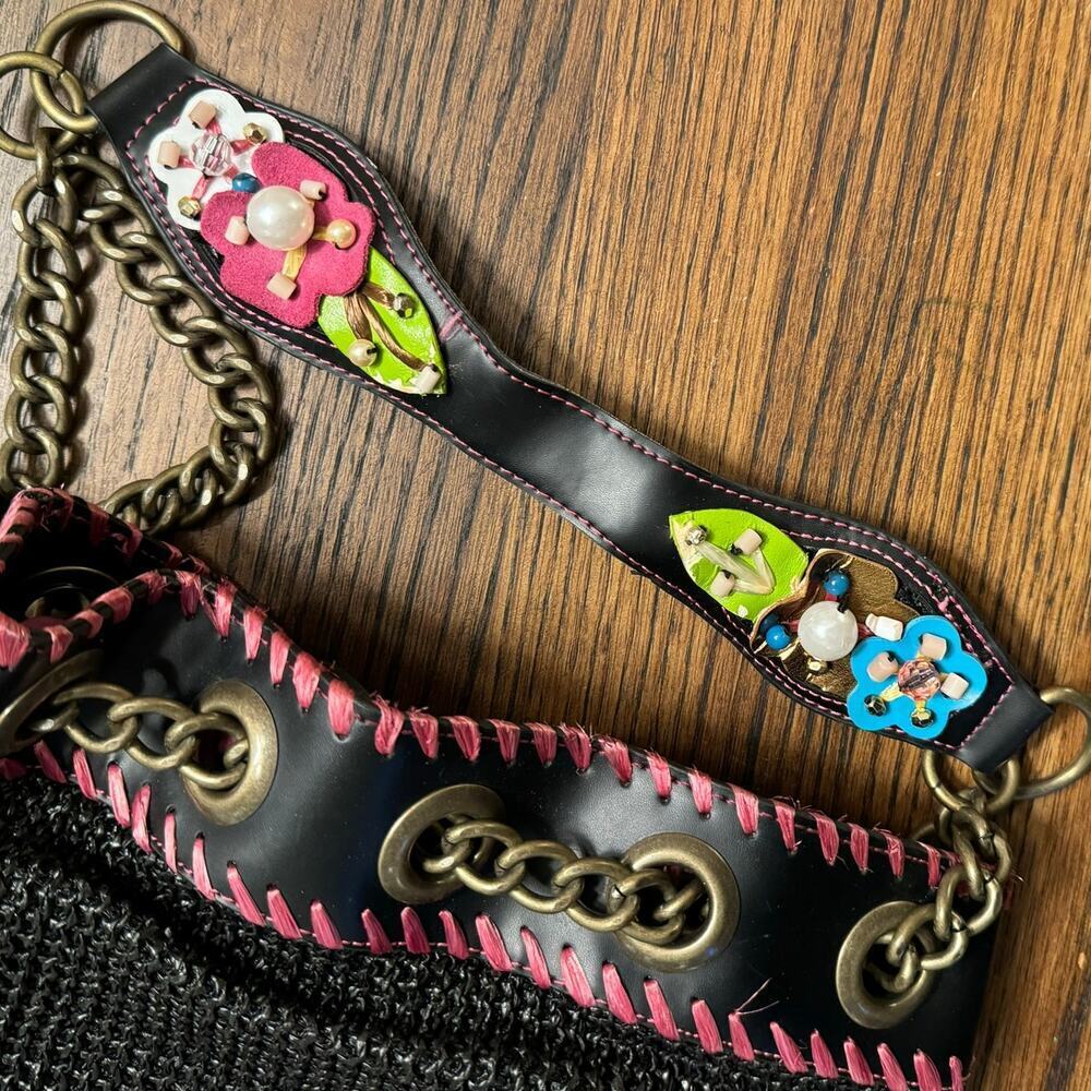 Vintage Y2K Tua Braccialini Collectors Shoulder Bag Vibrant Handbag Floral Pearl - Picture 5 of 16